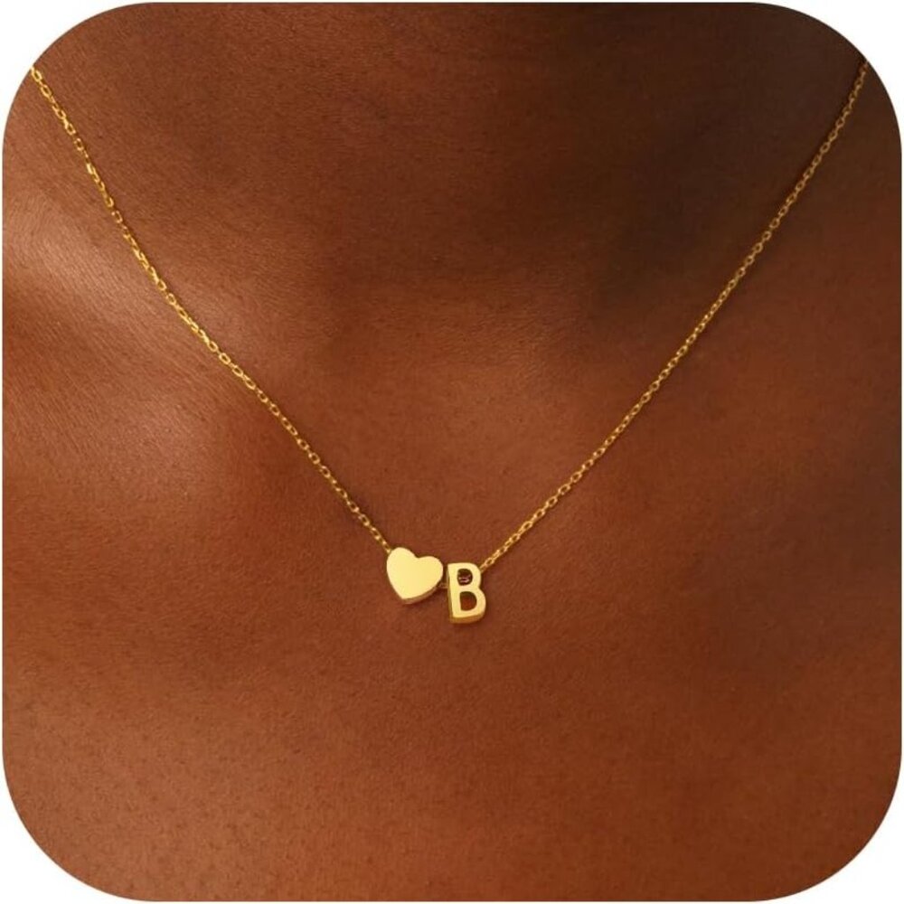 Personalized Tiny Heart Initial Necklace - Adjust… - image 1